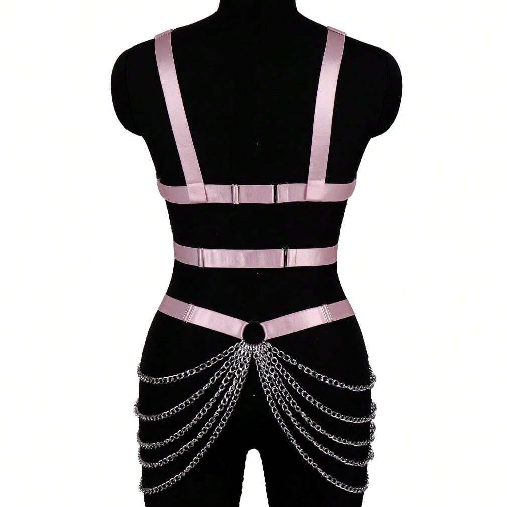 Jarretière Gothique En Cuir Noir Avec Chaînes - Réglable - Pour Cuisse - Halloween, Cosplay, Fête