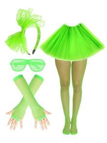 Forever & Moment 2/5 件 80 年代和 90 年代复古霓虹派对服装配饰套装蕾丝蝴蝶结头带性感芭蕾舞裙渔网连裤袜百叶窗眼镜道具适合 80 年代女性舞会派对角色扮演服装配饰 - 多色 - 查看 15