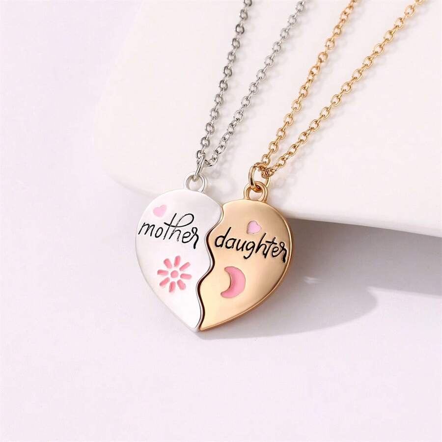 2 Pcs/Set Mother Daughter Son Pendant Necklace Magnetic Necklace Honey Sun Moon Love Couple Chain Choke Broken Heart BFF Friendship Forever Stitching Pendant Chain For Men BFF Friendship Mother's Day Jewelry Gifts - Multicolor - View 1