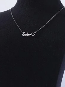 1件定制镂空心形名字项链，女士个性化金色不锈钢镂空心形名字项链，婚礼圣诞节珠宝礼物