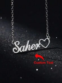 1件定制镂空心形名字项链，女士个性化金色不锈钢镂空心形名字项链，婚礼圣诞节珠宝礼物