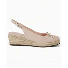 Womens Closed Toe Espadrilles Wedge Sandals Slingback Platform Canvas Bow Dress Shoes - 裸色 - 查看 4