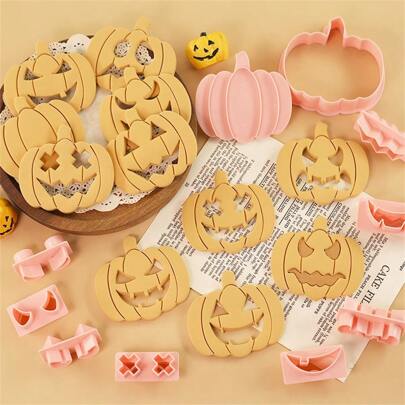 10pcs Halloween Cookie Cutter Set, Pumpkin Head Cartoon Funny Expression Hollow Out Biscuit Mold For DIY Fondant Baking Tools Halloween Decor Halloween Party Favors Halloween Party Supplies Halloween Halloween Decor Halloween Decorations Halloween Home Halloween Party Halloween Party