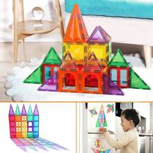 儿童磁性积木玩具，3D 磁性积木套装，建筑施工教育 STEM 玩具，适合 3 岁以上男孩和女孩 - 彩色 - 查看 6