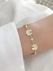 1pc Simple & Elegant Daisy Bracelet, Suitable For Girls' Daily Wear