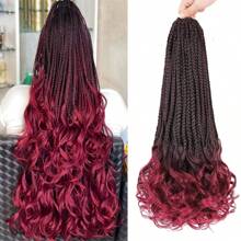 16 Strands/ Pack French Curl Crochet Braids 24 Inch 3 Packs Goddess Box Braids Crochet Hair For Women Pre Looped Crochet Box Braids With Curly Ends Synthetic French Curly Braiding Hair Extensions (3 Packs,1B/BUG) - Red Ombre - View 2