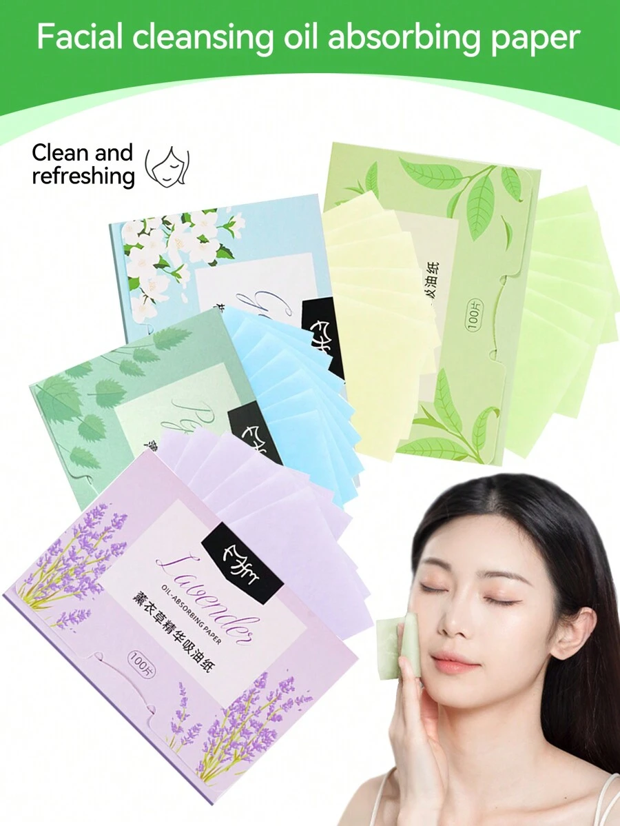 100片入組,每包100片面部吸油紙,可攜式包裝,面部調理紙,適用於油性皮膚和旅行,夏季控油清爽,迅速吸收油脂並保持肌膚乾爽,男女適用,有6種顏色可選,告別油膩的夏天 - 彩色 - 查看 1