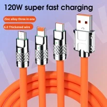 Cable de carga y datos 3 en 1 de 120W y 6A de aleación de zinc, carga súper rápida, compatible con iPhone, , Redmi, POCO, , P40, OPPO, teléfonos Android, cámaras, MP3 y adaptador universal