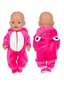 18 英寸重生娃娃衣服套装，可爱卡通青蛙装，适合 43 厘米娃娃（不含娃娃） - 紅色 - 查看 1