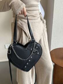 Bolso de hombro con forma de corazón de uñas de de moda - Negro - Ver 2