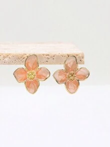 1 Đôi Bông tai Dopamine hình bông hoa bốn cánh nhiều màu dành cho nữ, thích hợp làm quà tặng ngọt ngào & đơn giản hàng ngày hoặc lễ hội - Bông tai hoa tráng men thả - Xem 8