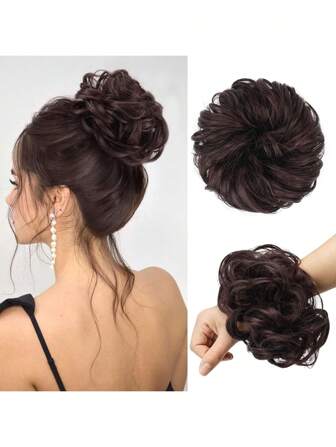 1pc High Bun Messy Bun For Women And Girls, Synthetic 6-Inch Wavy Curly Ponytail Braid For Extended Women And Girls