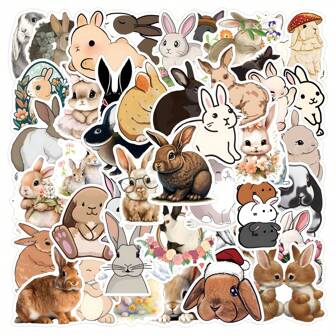 55pcs Cute Cartoon Realistic Rabbit Animal Stickers, Aesthetic Graffiti Stickers, Suitable For Water Bottles, Laptops, Phones, Skateboards, Guitars, Luggage, Scrapbooks, Helmets, Bicycles, Motorcycles, Cars, Helmets, Party Decorations And Gifts