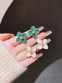 1 Đôi Bông tai Dopamine hình bông hoa bốn cánh nhiều màu dành cho nữ, thích hợp làm quà tặng ngọt ngào & đơn giản hàng ngày hoặc lễ hội - Bông tai hoa tráng men thả - Xem 1