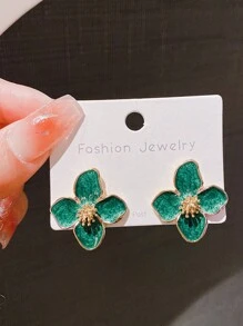 1 Đôi Bông tai Dopamine hình bông hoa bốn cánh nhiều màu dành cho nữ, thích hợp làm quà tặng ngọt ngào & đơn giản hàng ngày hoặc lễ hội - Bông tai hoa tráng men thả - Xem 5