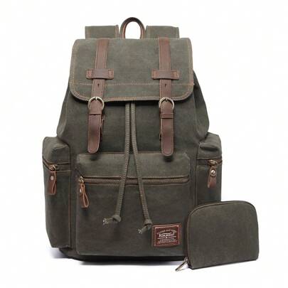  KAUKKO Vintage Casual Canvas And Leather Rucksack Retro Backpack For School Work Travel Hiking, 19L