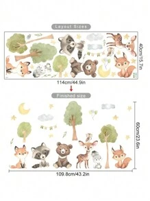 SURELIFE Waldtier-Thema Bär, Hirsch, Hase Wandaufkleber für Kinderzimmer, Babyzimmer Dekoration, Tapete, Wandtattoo, Vinyl-Aufkleber für Heimdekoration, Frühlingsdekoration zum Auffrischen Ihres Zuhauses, Rama Dekorations-Aufkleber, Geschenke zu Geburtstag und Abschluss