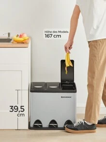 SONGMICS Mülleimer, Mülltrennsystem, aus Metall, 24 L, Küche,LTBDE024G01 - Grau - Übersicht 3