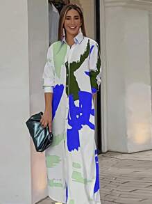 Women's Autumn Fashion Casual Print Loose Shirt Dress