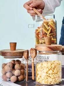 1 Peça Pote de Vidro de Borosilicato de Alta Qualidade com Tampa de Madeira e Colher, Pote de Vidro À Prova de Umidade com Vedação, Recipiente de Armazenamento de Cozinha, Caixa de Armazenamento de Alimentos, Pote de Especiarias, Garrafa de Vidro
