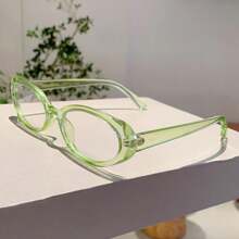 1pc Oval Full Frame Korean Style Ladies Plano Lenses Glasses, Minimalist Chic College Style High-End Glasses For Women
