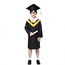 Conjunto de toga de graduación infantil + gorro de borlas + certificado, apto para ceremonias de graduación, apto tanto para niños como para niñas, disponible en dos colores. - Amarillo - Ver 7