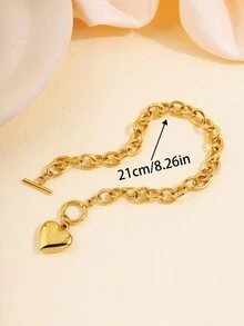 1 Chiếc Vòng Tay Hình Trái Tim Bằng Thép Không Gỉ, Thiết Kế Đơn Giản, Phụ Kiện Trang Sức Đa Năng, Thích Hợp Cho Trang Trí Hàng Ngày Của Phụ Nữ - Vàng - Xem 9