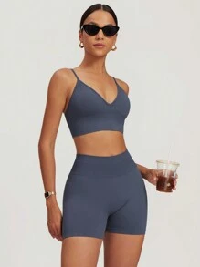 MASKERT Women's Seamless Camisole With Cups, Short Sports Cami Set, Skin-Friendly & Comfortable, Suitable For Workout, Loungewear And Commuting - Flint Stone - View 6