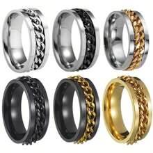 6pcs Stainless Steel Rings With Rotatable Chain, Couple Ring, Multi-Functional Jewelry, Fashion 8mm Ring, Gifts For Men
