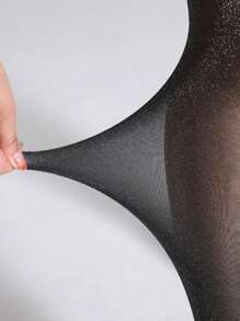 1pair Shiny Silver Tights Women's Sexy Pantyhose Sheer Stockings Footwear In Wine Red, Purple, Royal Blue Colors For Clubbing & Dancing - Black - View 3