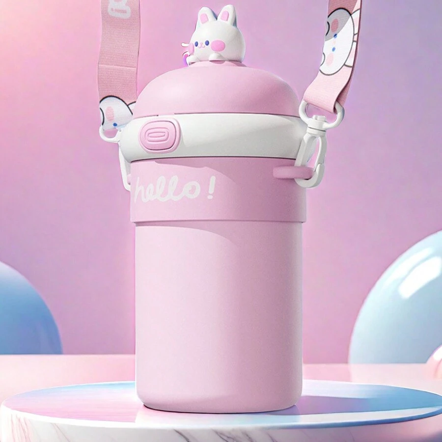 1 pieza Vaso con sorbete de vidrio rosa decorado con dibujos animados, adecuado para uso diario - Rosa - Ver 1