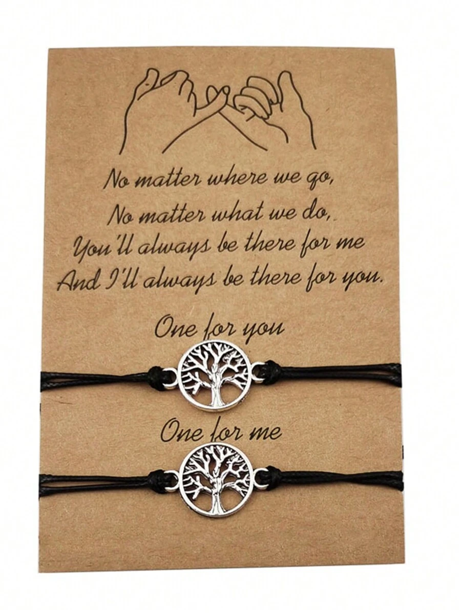 One Pair Of Braided Bracelets With Tree Of Life Charm, Friendship Bracelets, Packaged In Card - Tree Of Life - View 1