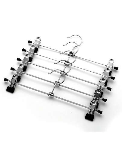 5 peças de cabides metálicos prateados para calças/jeans/calças com clipes ajustáveis e barra antiderrapante, cabides de guarda-roupa de metal de aço inoxidável com clipes para saias/casacos/calças, decorações extensíveis e que economizam espaço, decoração de festival, decoração de quarto, decoração de casa, decoração de quarto
