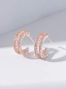 2pcs Gorgeous Style Copper Rhinestone Stud Earrings, Women Jewelry For Dating, Party, Wedding And Mother's Day Gift - Rose Gold - View 14