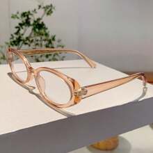 1pc Oval Full Frame Korean Style Ladies Plano Lenses Glasses, Minimalist Chic College Style High-End Glasses For Women