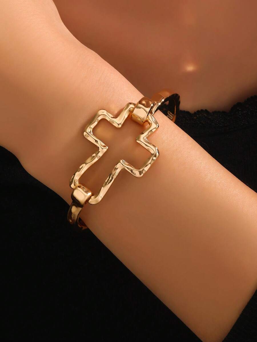 1pc Cross Shaped Hollow Bracelet, Fashionable Punk Gothic Style Female Accessory, Ideal Gift For Friends - Bracelet - View 1