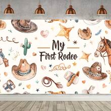 1pc Vibrant Cowboy Rodeo Backdrop - Fabric And Materials, First Birthday Party Decoration With Cowboy Rodeo Theme, Great For Photo Props, Brown, Multipurpose For Garden, Room, Shower, Birthday, Bridal Shower, Wedding, And More Celebrations,Christmas - Multicolor - View 4