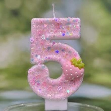 Velas numéricas de cumpleaños de 2,95 pulgadas, velas de número rosa brillante para la parte superior del pastel con fresas y lentejuelas para suministros de celebración de aniversario - Rosa - Ver 19