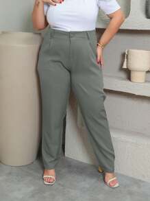Women's Tailored Pants With Button Plus Size GG To G3 - Grey - View 2