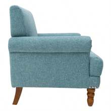 Cotton Accent Chair Mid-Century Modern Living Room Armchair With Nailhead Trim &  Legs Comfy Upholstered- Single Sofa Chair For Lounge/Bedroom/Reception  Blue- - như hình ảnh cho thấy - Xem 2