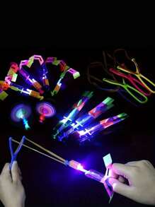 12/6/4/1pc Outdoor Multi-Color Random Light-Emitting Rocket Flying Night Lights, Flashing LED Lights, Glowing Flying Toy Slingshots, Elastic Helicopter Rotating Toys, Interesting Games, Suitable For Camping Games, Friends' Parties, Party Gifts, Holiday Gifts, Birthday Gifts, LED Battery-Powered Flying Slingshot Night Lights Party Supplies - Multicolor - View 5
