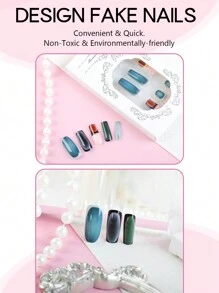 24st Medium Square Press On Nails, French Tip Fake Nails Färgglada Geometriska Heltäckande Falska Naglar För Kvinnor Och Flickor - Multifärgad - Visa 3