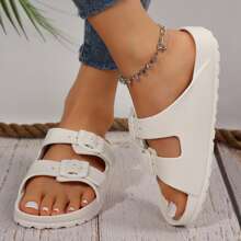 Women's Non-Slip Waterproof Sandals Comfortable Double-Buckle Slippers Adjustable EVA Flat Sandals