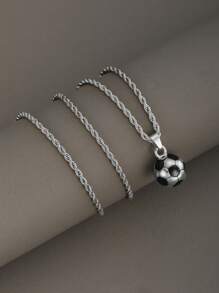 1pc Football Lover's Creative Fashion Hip-Hop Football Pendant Necklace, Stainless Steel Twist Rope Chain, Suitable For Boys Street Style, Children's Birthday Gift, Exquisite Jewelry - Silver - View 2