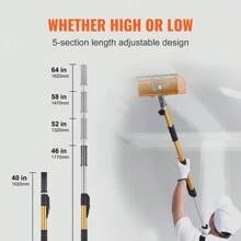 Drywall Flat Box Handle, 40"-64", Anodized Aluminum Flat Finishing Extension Handle, 5-Section Length Adjustable, Non-Slip Grip And 360° Painting For Plasterboard, Wallboard, Sheetrock