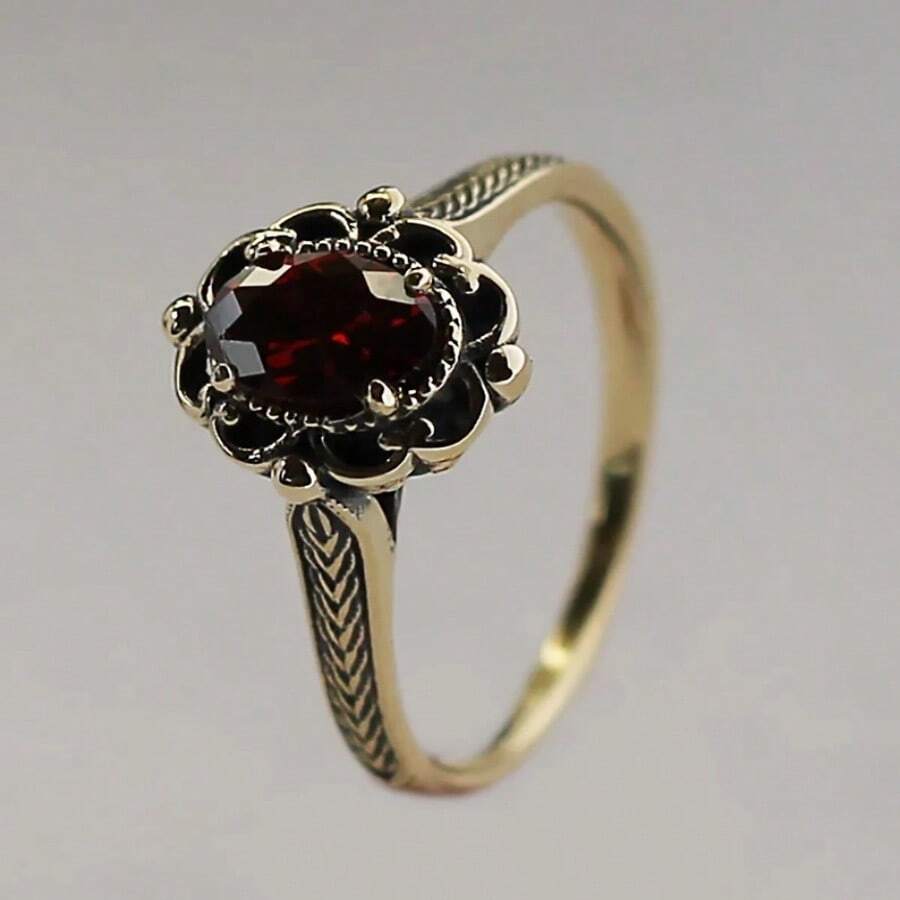1pc Simple Vintage Cubic Zirconia Red Stone Women's Ring