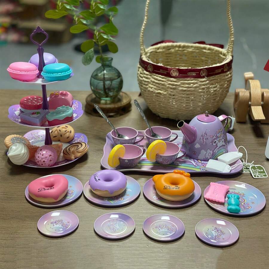 Afternoon Tea Party Scene Toy, Suitable For Party Table Decor, Role Play, Etc. - Dusty Pink - View 1
