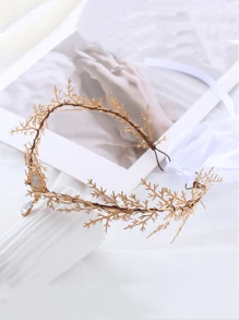 1件波西米亚梦幻花朵宝石发箍，配金色叶子头饰，新娘婚礼节日头饰情人节配饰