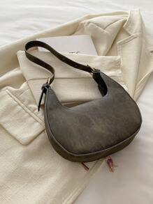 2024 New Winter Women's Personalized Crossbody Bag, Korean Style Crescent-Shaped Casual Chain Shoulder Bag, Simple Fashion Shoulder Bag For Women - Grey - View 7