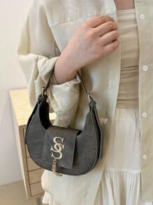 2024 New Winter Women's Personalized Crossbody Bag, Korean Style Crescent-Shaped Casual Chain Shoulder Bag, Simple Fashion Shoulder Bag For Women - Grey - View 5